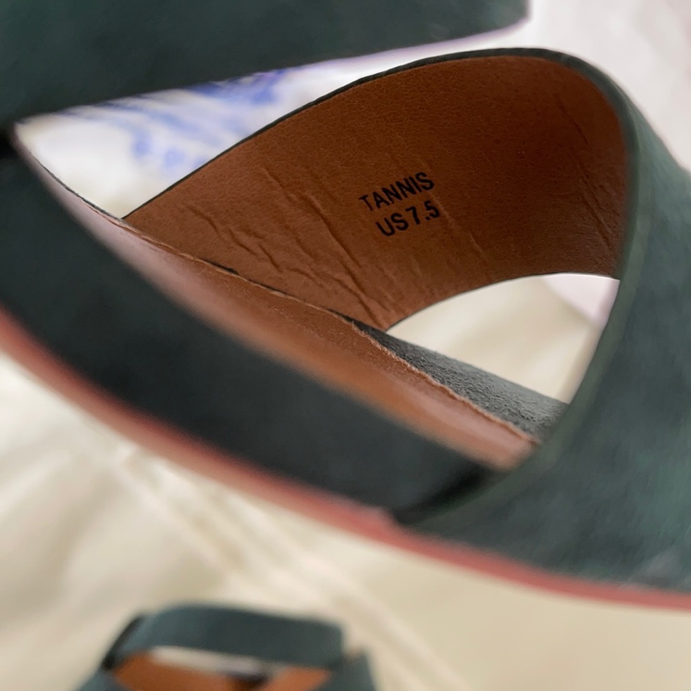 Leila Stone Forest Green OpenStrap Chunk Heels - Picture 8 of 9